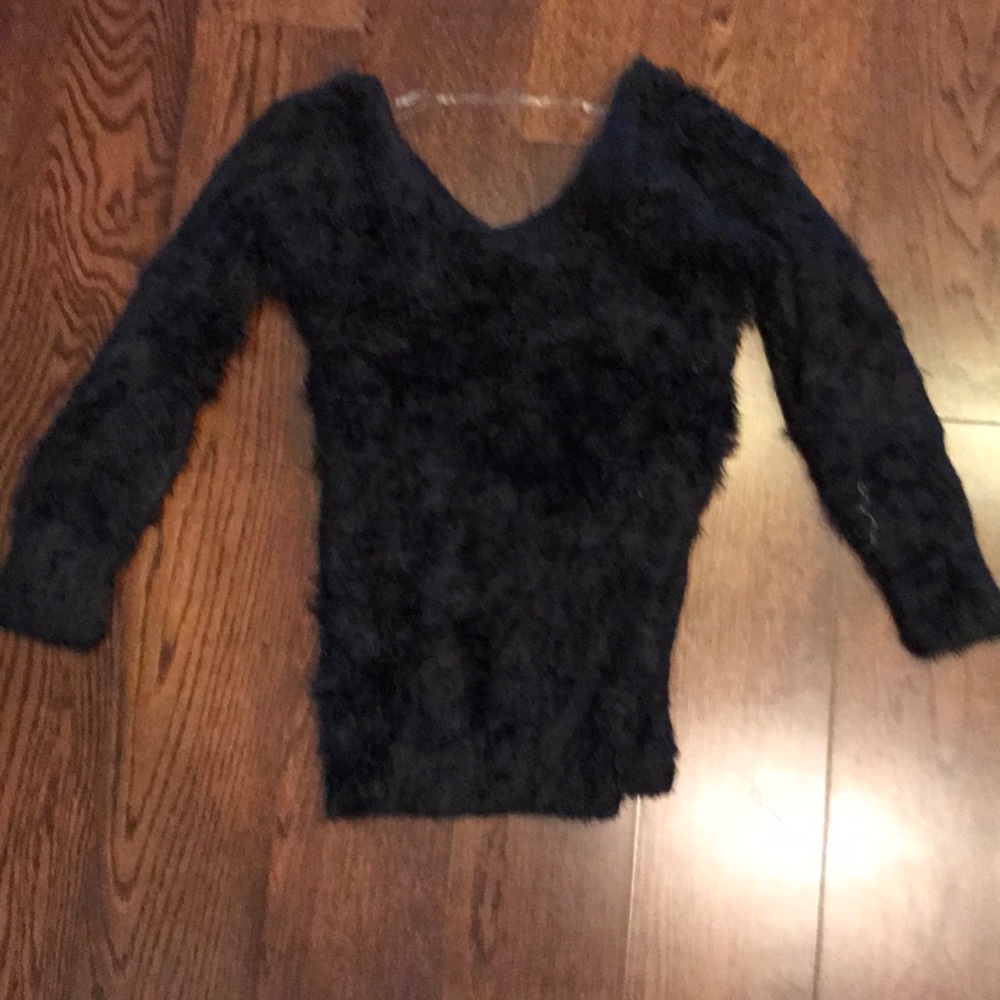 Black fuzzy v neck sweater